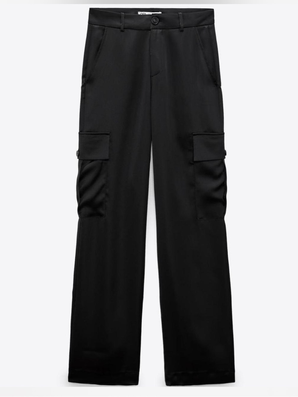 Zara satin effect cargo Black Wide-Leg Pants
